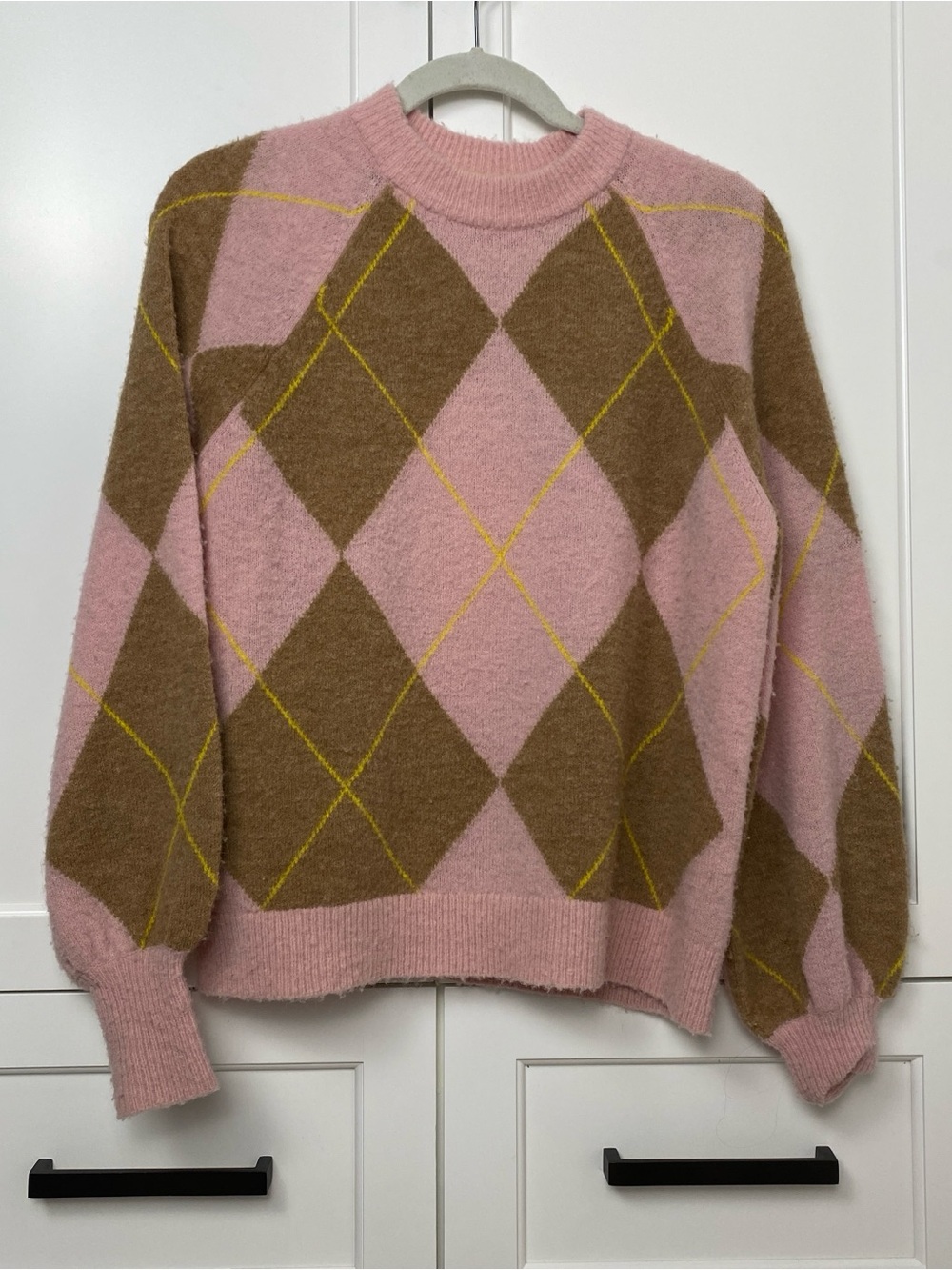 Boden Pink, Brown & Yellow Argyle Crewneck Sweater